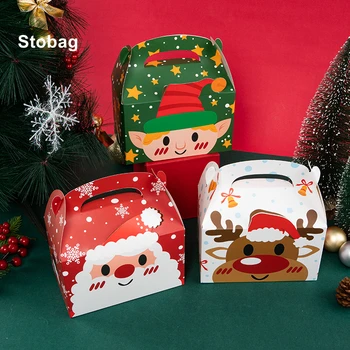 StoBag 12 adet/1 Grup Evlenmek noel hediyesi Çanta Kraft Kağıt Şeker Çerezler Ambalaj Noel Baba Çocuklar Tatil Mutlu Yıl Parti Iyilik