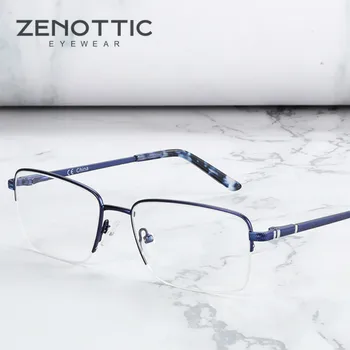 ZENOTTIC Yarım Jant Alaşım Metal Gözlük Çerçeve Erkekler Moda Kare Optik Miyopi Gözlük Gözlük Reçete Gözlük Çerçeveleri