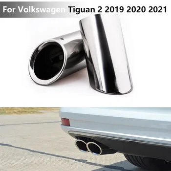 2 adet Araba Styling S'steel Egzoz Susturucu İpucu egzoz borusu Trim Volkswagen Tiguan İçin 2 2019 2020 2021 Oto Aksesuarları 1.4 T