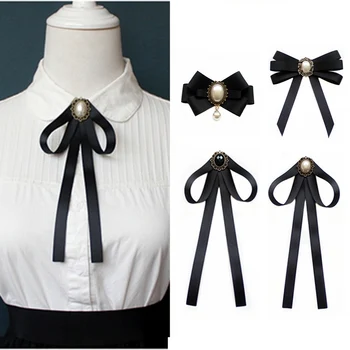 El yapımı Dantel Şerit İnci Siyah papyon Kadınlar için Unisex Gömlek Papyon Yaka Pin Bayanlar Takım Elbise Giyim Aksesuarları