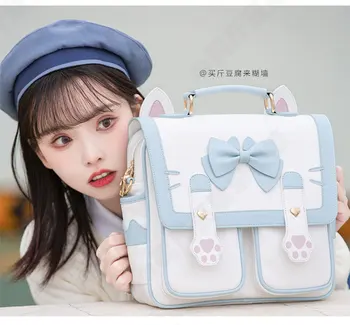 Küçük Taze Moda Sevimli Papyon Kedi JK askılı çanta Sırt Çantası Öğrenci Tiki Tarzı Tatlı Lolita Kız omuzdan askili çanta Anime Cosplay