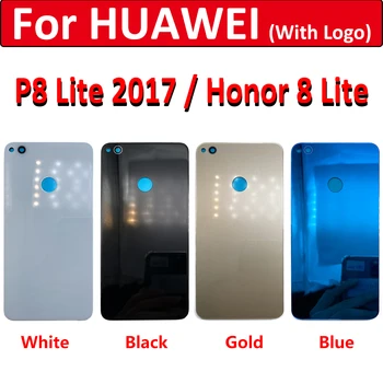 Arka Cam Pil Kapağı İçin Huawei P8 Lite 2017 / Onur 8 Lite Arka Cam Kapak Arka Kapı Konut Case Değiştirme Sticker İle