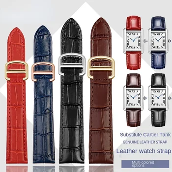 Hakiki Deri Kayış Değiştirme Cartier Tankı Solo Erkekler Kadınlar İzle Zincir Mavi kırmızı pembe Watchband Bilezik Kemer 16 18 20mm