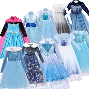 MUABABY Kış Giyim Elsa Kostüm Kadife Sıcak Sonbahar Prenses Elbise Kızlar için Kar Kraliçesi Elsa Parti Balo Çocuk Uzun Kollu
