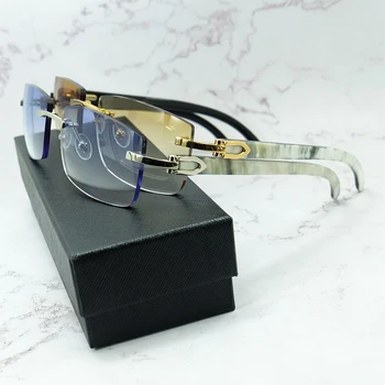 Doğal Manda Boynuzu Güneş Gözlüğü Çerçevesiz Lüks Tasarımcı Carter güneş gözlüğü Erkekler Güneş Shades Kadınlar İçin Açık Gözlük Korumak