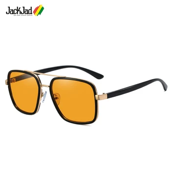 JackJad 2021 Moda Benzersiz Kare Pilot Tarzı Metal Güneş Gözlüğü Erkekler İçin Vintage Klasik Marka Tasarım güneş gözlüğü Shades 95907