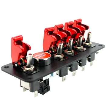 6-Gang 12V 20A Motor Çalıştırma basmalı düğme anahtarı Paneli Kırmızı Yarış Arabası Flip-up
