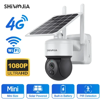 SHIWOJIA 3MP 4G / Wifi Güneş Kamera 4G Sım Kart Gözetim Kamera Dahili Pil PZT Güvenlik Kameraları 1080P CCTV Kamera PIR Hareket