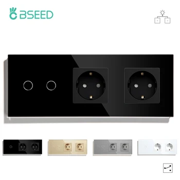 BSEED AB Standart Duvar Dokunmatik Anahtarları Çift Soketli 1/2 / 3Gang 2Way led ışık Anahtarları Kristal Cam Güç Duvar Prizleri