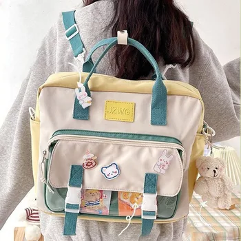Tiki Büyük Kapasiteli Naylon Kadın Öğrenci Sırt Çantası Moda okul çantası Kadınlar için omuz çantaları Kawaii Harajuku Panelli Kitap Çantası