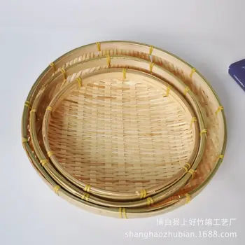 El yapımı Dokuma Bambu Elek Sal Yuvarlak Faraş DIY Dekoratif Meyve Ekmek Sepeti Mutfak Depolama Yeni Varış