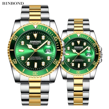 Severler Altın Yeşil kol saati Erkek Saatler Bayan Üst Marka Lüks Kuvars Kol Saati severlerin Moda Kadın Elbise Saat Takvim