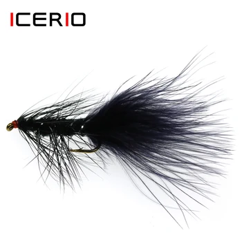 ICERIO 8 ADET Siyah Yünlü Bugger Flamalar Bağlama Kanca Alabalık Bas Balıkçılık Sinek Lures