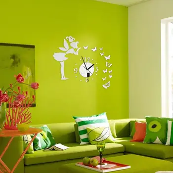 DIY 3D kelebekler peri kız duvar Sticker ayna duvar saatleri ofis ev dekorasyon