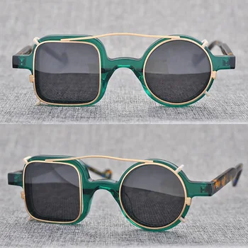 Polarize güneş gözlüğü üzerinde klip Erkekler Vintage Steampunk güneş gözlüğü Kadın Retro Kare Yuvarlak Sunglass UV400 Temizle Óculos De Sol