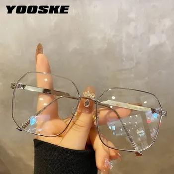 YOOSKE Lüks Boy Gözlük Kadınlar Metal Gözlük Erkekler Temizle Miyopi Optik Gözlük Büyük Çerçeveleri Vintage Marka Altın Gümüş