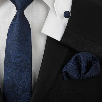 HOOYI 2019 Moda boyun kravat seti erkekler Mendil çiçek cep kare kol düğmeleri ıpek Donanma bağları 3 adet 1 cravate