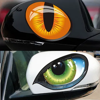 2 Adet 3D Komik Yansıtıcı Yeşil Kedi Gözler Araba Çıkartmaları Kamyon Kafa Motor dikiz aynası Pencere Kapı Çıkartması Grafik