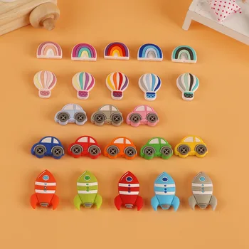 Kovict Silikon Boncuk 10 adet Mini Sıcak Hava Balon Gökkuşağı Araba Roket BPA Ücretsiz Gıda Sınıfı Kolye Diş Çıkarma Hemşirelik bebek oyuncakları