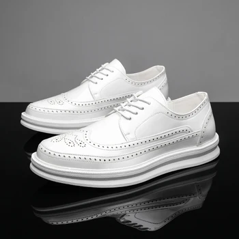 Erkekler Resmi Ayakkabı Beyaz Bölünmüş Deri Iş rahat ayakkabılar Moda Erkek Elbise Ofis Düğün Oxfords Erkek Rahat Ayakkabılar