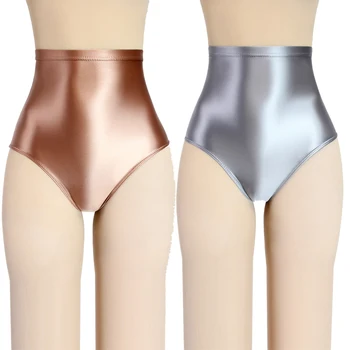 Seksi Kadın parlak Külot Bikini Dipleri Kalça İpeksi süper Yüksek Bel Tayt Külot Yağlı erkek mayoları ERKEK şort