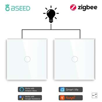 BSEED Zigbee Dokunmatik Anahtarları 1Gang 2 Yollu Merdiven Anahtarları Tuya Akıllı Cam Anahtarları Google Akıllı Yaşam Alexa Ses Kontrolü 2 Paket