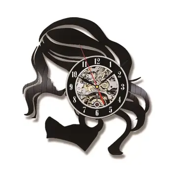 Moda Kız Güzellik Kuaför Vinil Kayıt duvar saati Modern Tasarım Saati Berber Dükkanı Duvar Saati Kuaför Saç Stilisti Hediye