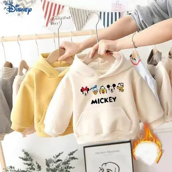 Disney Mickey Donald Bebek Kız Erkek Polar İç Hoodie Sonbahar Çocuk Kalın Kazak Uzun Kollu Cep Üst Bebek Giysileri 12M-7Y