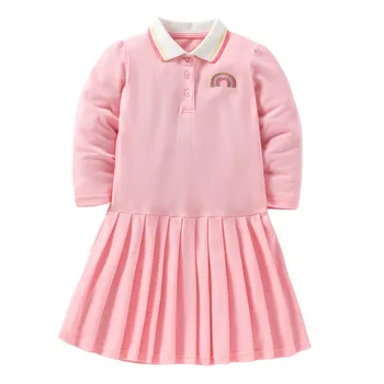 Atlama Metre Yeni Varış Kız polo gömlekler Elbiseler çocuk Giysileri Gökkuşağı Nakış Sıcak Satış Toddler Frocks