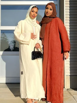 Müslüman Açık Abaya Dubai 2022 Yeni Kadın Hırka İslam Zarif Mütevazı Elbise Sonbahar Kış Ceket Robe Femme Musulmane