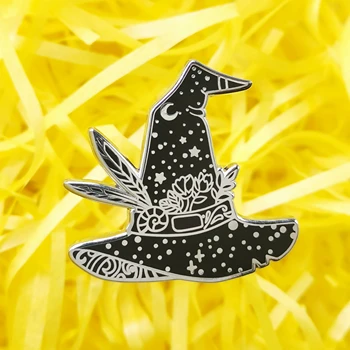 Yıldızlı Gökyüzü Sihirli Şapka Sert Emaye Pin Ay Çiçek Cadı Madalya Broş Sırt Çantası Takı moda aksesuarları Hediye