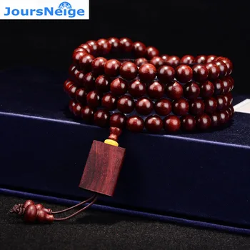 JoursNeige Eski Malzeme Lobüler Kırmızı Sandal Ağacı Bilezikler 108 Buda Boncuk Boyutu 8mm Manuel Cilalı Pürüzsüz Desen Erkekler Takı