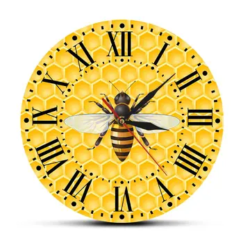 Arılar Bal Oturma Odası Duvar Sanatı Saati Bal Arıları Petek Kreş Duvar Dekor Bumble Bee Tozlayıcı Modern Duvar Saati