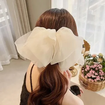 Büyük boy Şerit Şifon Yay Tokalar Kadınlar İçin Elastik İlmek Bayan saç tokası Düğün Uzun Saç Tokası Kore Moda Tokalarım
