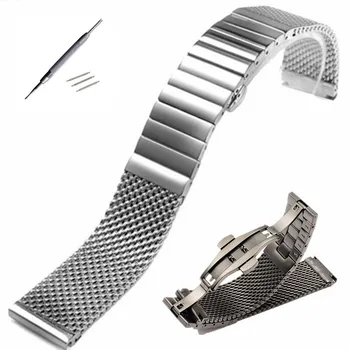 18 20 22 24 MM Siyah Gümüş IWC Paslanmaz Çelik Zaman Yürüteç Watchband Örgü bilezik kayışı Yedek Bilek Milan saat kayışı