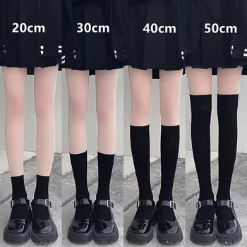 Japonya Tarzı Okul Kızlar Uzun Çorap Çorap JK Lolita Siyah Beyaz Uyluk Yüksek Çorap Düz Renk Naylon Diz Yüksek Çorap Çorap
