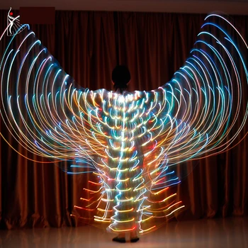 Oryantal Dans LED Kanatları Floresan Kelebek Kanatları Sopalarla Karnaval Led Kostümleri Cadılar Bayramı Peri Kanatları Festivali Giyim