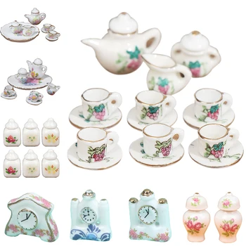 1/12 Bebek Evi Mini Vintage Seramik Kahve çay fincanları Sofra Dollhouse mutfak seti Bebek Evi Porselen Dekor Aksesuarları