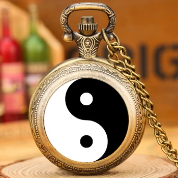 Siyah ve Beyaz Tai Chi Snap Düğmesi Kuvars cep saati Yin Yang Takı Steampunk Orta Boy Kolye Zinciri Koleksiyon Hediyeler