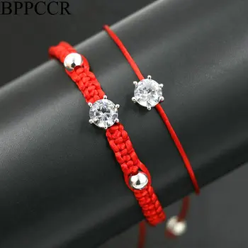 BPPCCR 2 adet/takım Trendy Parlak Kristal Kırmızı ip halat Örgü Bilezikler Kadınlar İçin Gümüş Renk Şanslı Çakra Severler Takı Pulsears