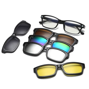 5 Lensler Mıknatıs Güneş Gözlüğü Klip Polaroid Aynalı Manyetik Güneş Gözlüğü Klip Gözlük Erkekler Polarize Özel Reçete Miyopi