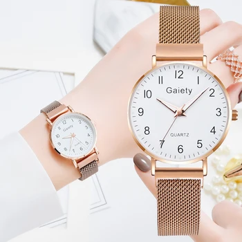 Moda Kadın Saatler Basit Vintage Küçük kadranlı saat Tatlı Mıknatıs Örgü Kayış Spor Gül Altın Bilek Saat Hediye reloj mujer