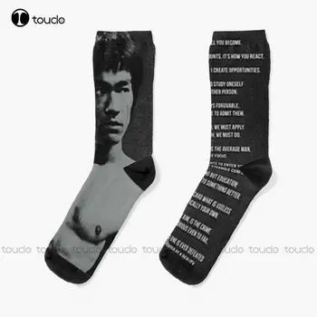 Bruce Lee Motivasyon Çorap Siyah Uzun Çorap Kişiselleştirilmiş Özel Unisex Yetişkin Genç gençlik çorapları 360° Dijital Baskı Özel Hediye