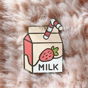 Kawaii Çilekli Süt Pastel Sert Emaye Pin Sevimli Pembe Süt kağit kutu Rozeti Aksesuarları Karikatür İçecek Broş Benzersiz Çocuk Hediye