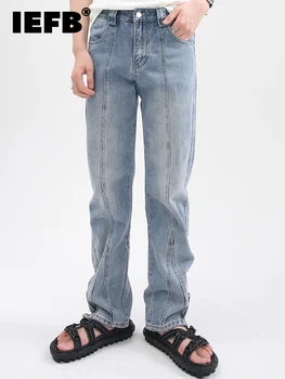 IEFB Erkek Giyim Pantolon Yeni Kore Moda Düz Tüp Slim Fit Fermuar Tasarım Kot Erkekler Vintage Yıkanmış Erkek Pantolon 9A3993