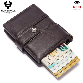 Minimalist Alüminyum Cüzdan kart tutucu Hakiki Deri Güvenli Pop-up Cüzdan RFID Engelleme kredi kart tutucu s 2022