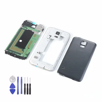 Samsung Galaxy S5 i9600 G900F G900H G900P G900T G900M Konut Ön Çerçeve + Pil kapağı + Orta Çerçeve + Araçları