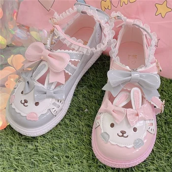 Şık Lolita Ayakkabı Kadın Kawaii Japon Tarzı Zapatillas Mujer Tatlı Sevimli Tavşan Yuvarlak Kafa Bebek Ayakkabı Kızlar Harajuku düz ayakkabı