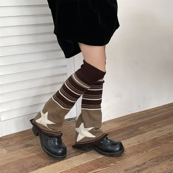 Y2K Kahverengi Yıldız Bacak Isıtıcıları Örme Çorap Japon JK Bacak Isıtıcıları Sıcak Kız Aksesuarları Gotik Çorap Kapak Gotik Çorap 
