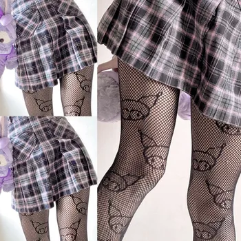 Lolita Tatlı Kız Karikatür Hayvan Desen Tayt Gotik Kadınlar Seksi Mesh Hollow Out Külotlu Vücut Çorapları balık ağı yüksek çorap